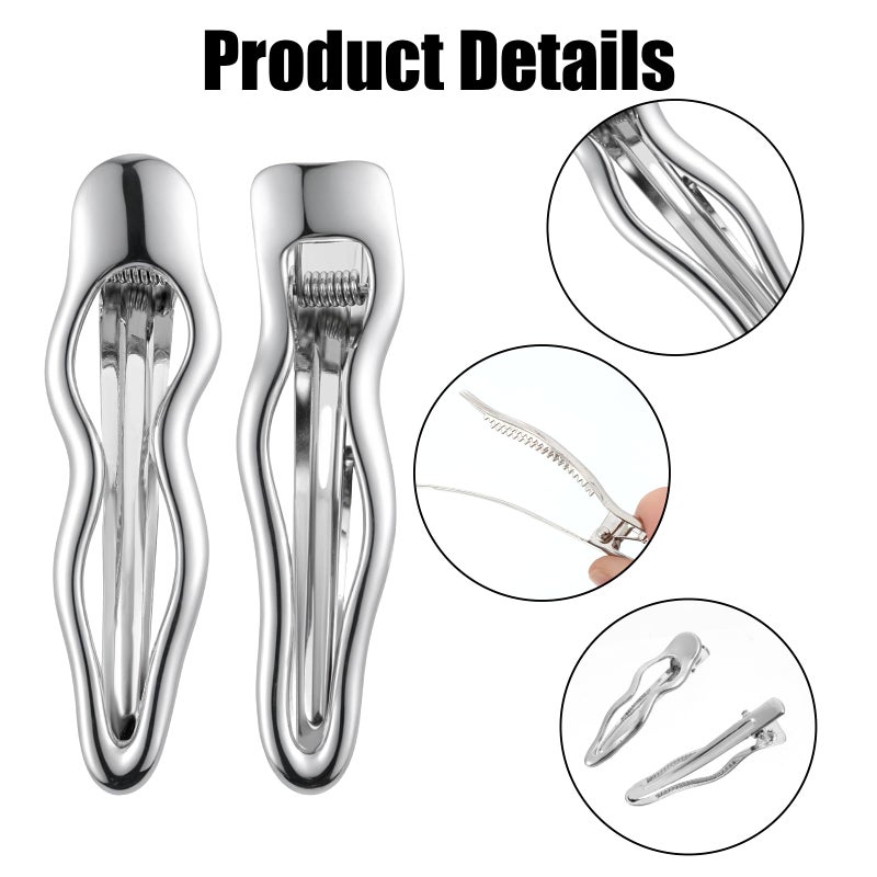 Josojoou 6 Pcs Silver Metal Wave Hair Clips, Small Bangs HairPins Duck Bill Clip Alligator Hair Clips for Women Barrettes Accessories for Thick Thin Hair - Image 3